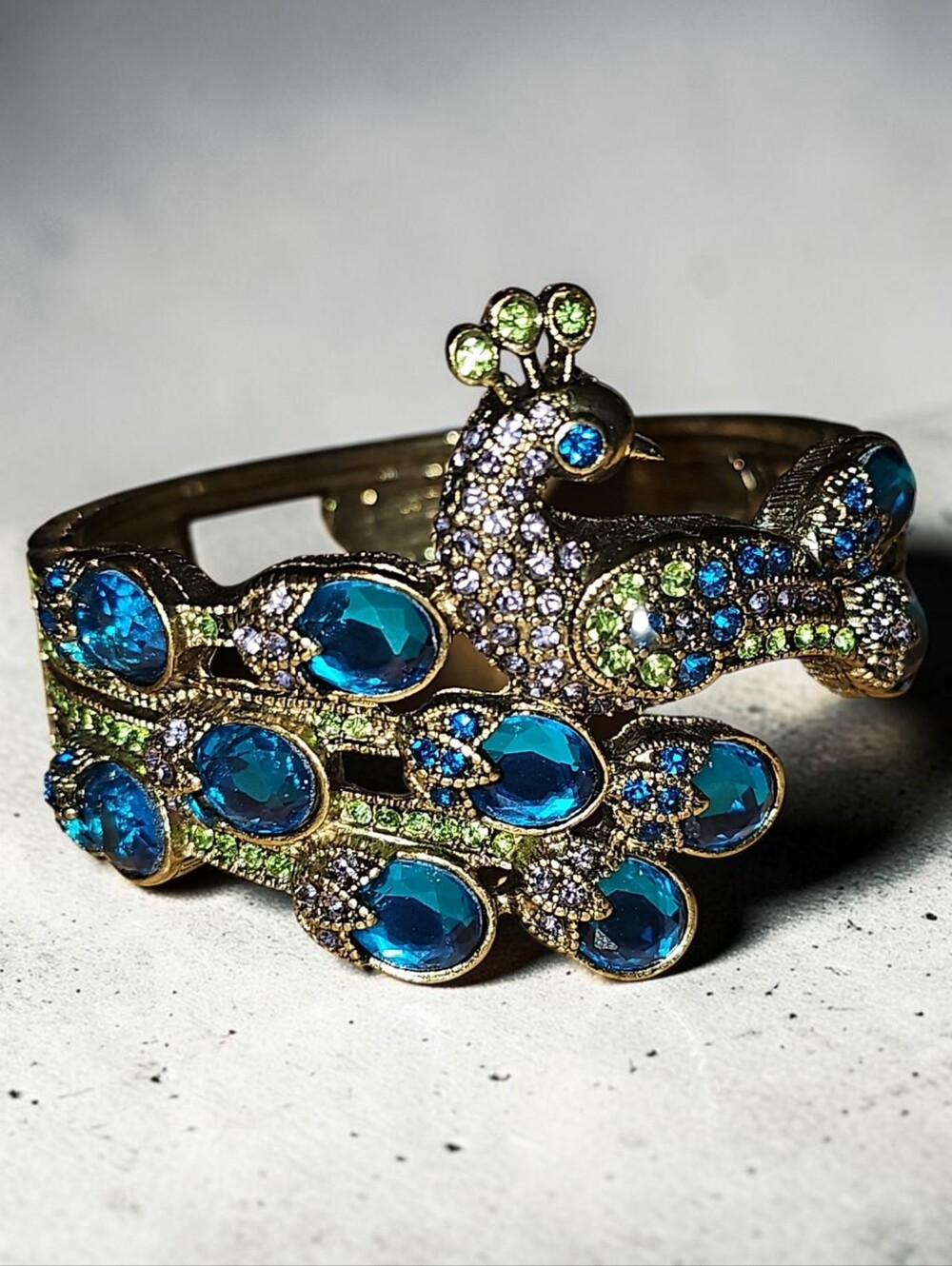 Nwot Gold Peacock Cuff Bracelet with Blue and Green Crystals